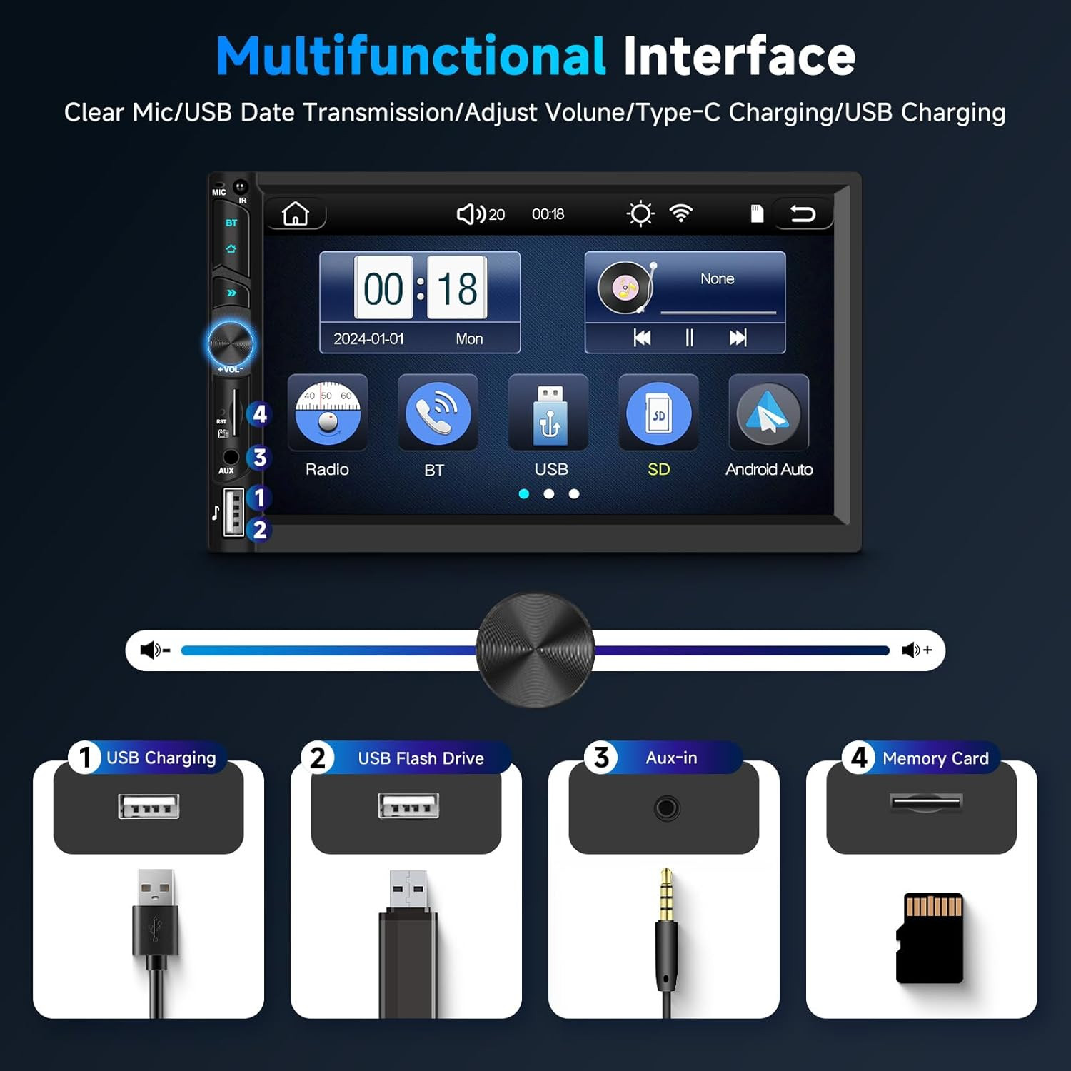 Wireless Double Din Car Stereo Carplay Radio, 7 Inch Anroid Auto Touch Screen Ra