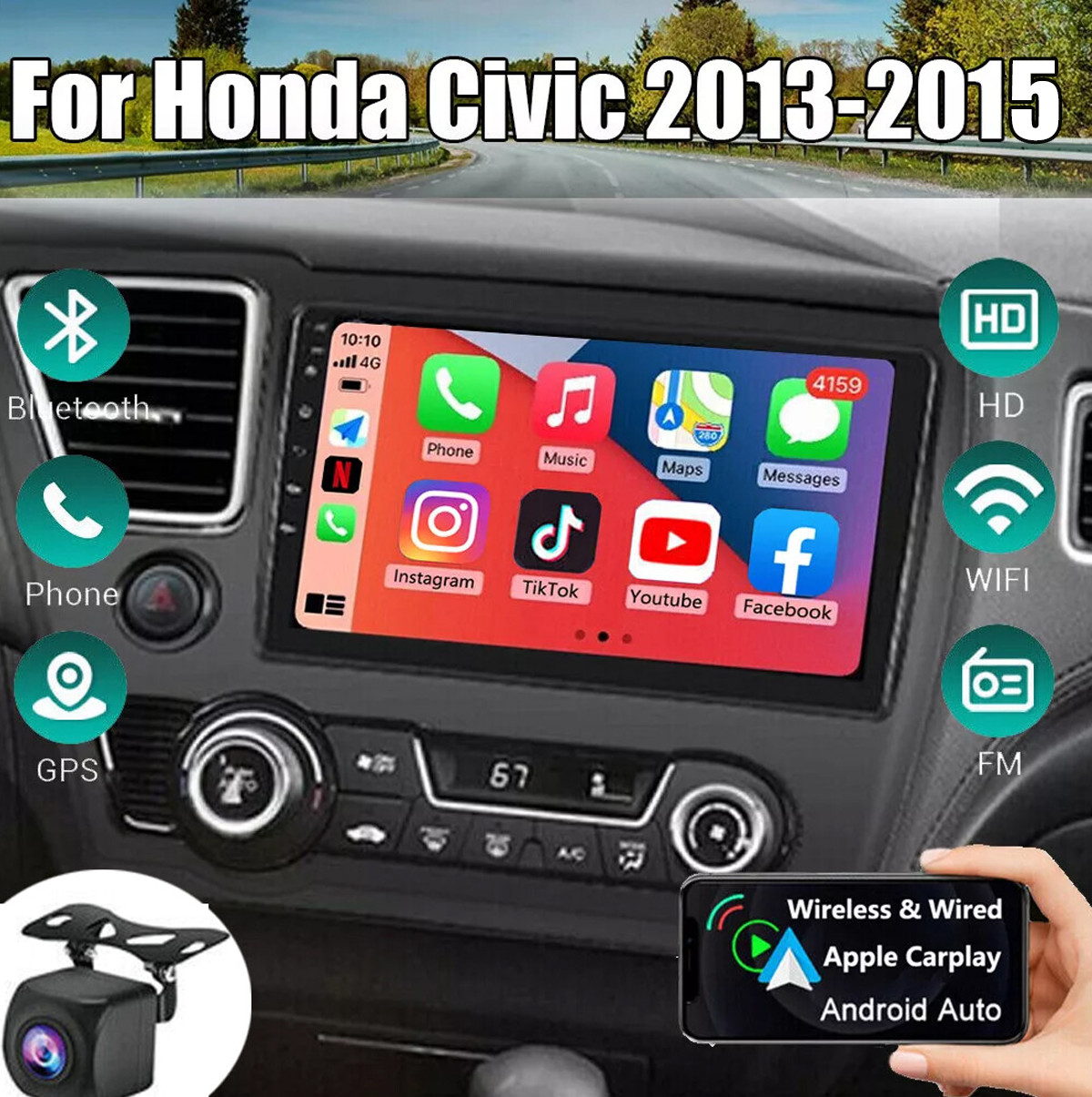 64G For Honda Civic 2013-2015 CarPlay Android Car Radio Stereo GPS Navi 1280*800