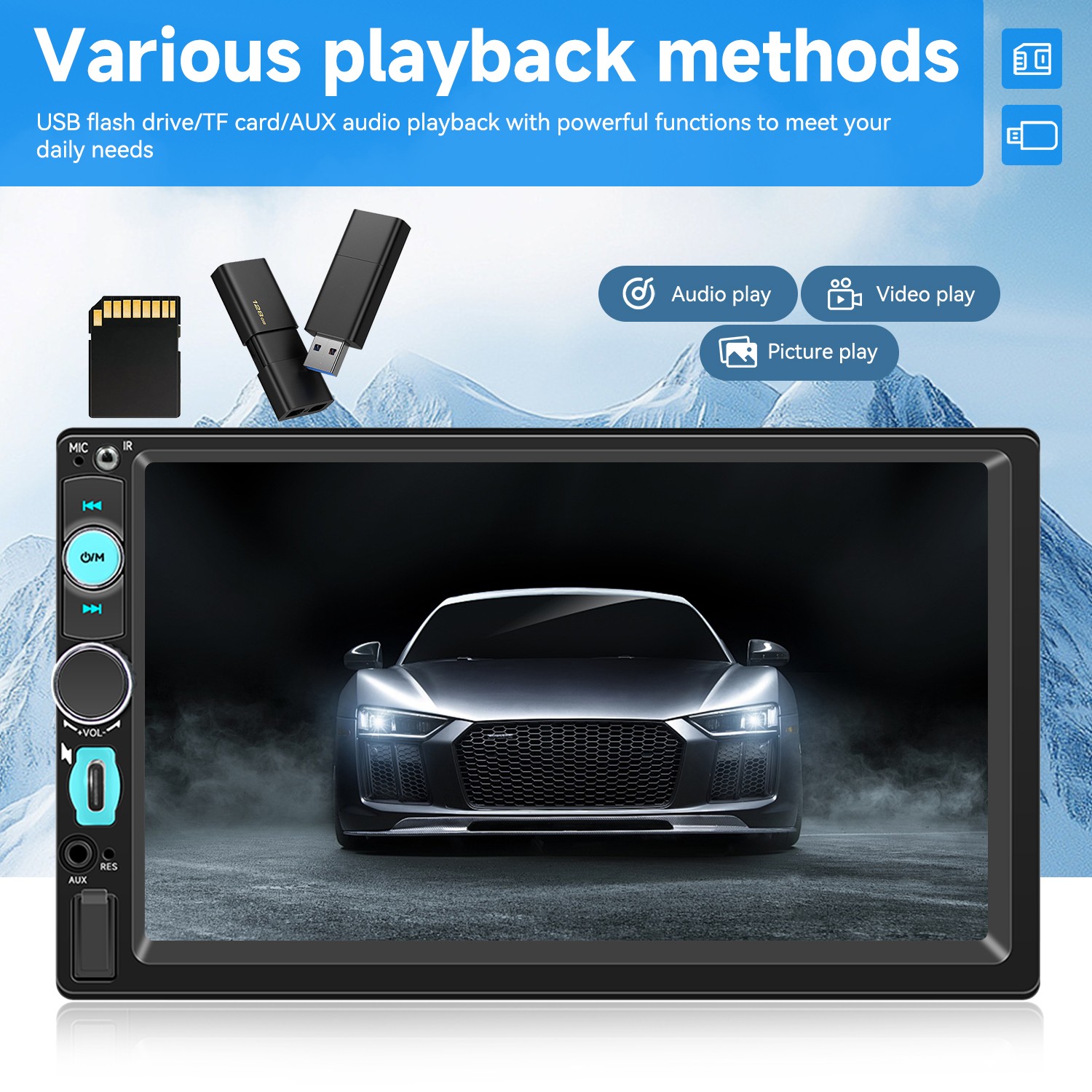 7″ Double 2 DIN Car Stereo Radio MP5 Touch Screen Bluetooth FM USB + Rear Camera