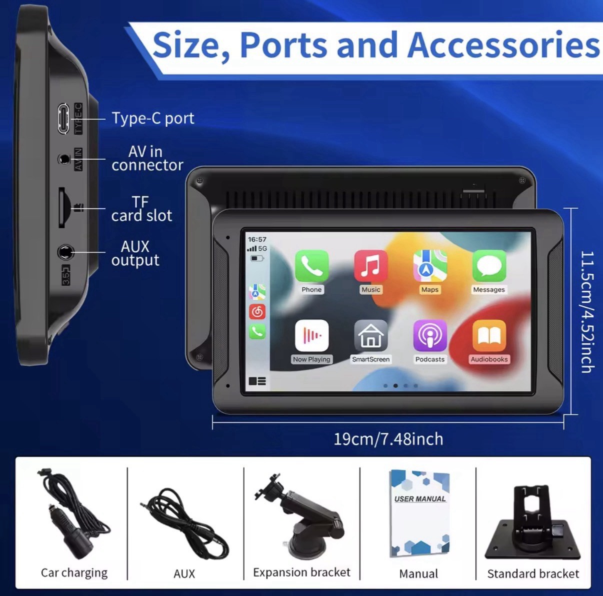 CarPlay/Android Auto 10in FHD IPS Touchscreen Car Radio BT AUX TF Card