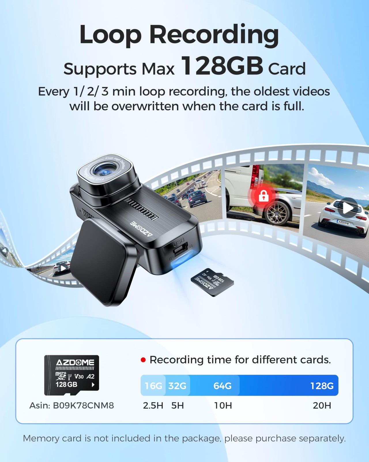 Azdome M200 Mini 1080P WiFi Dash Cam for Cars, Hidden Front Dash Camera