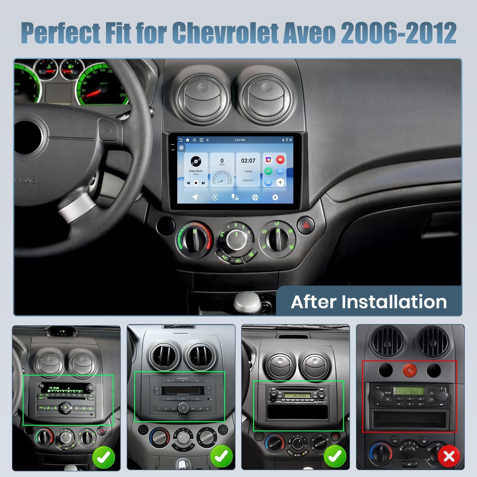 4+128G Radio for Chevrolet Aveo 2006-2012, 9″ Touch Screen for Aveo Bluetooth…