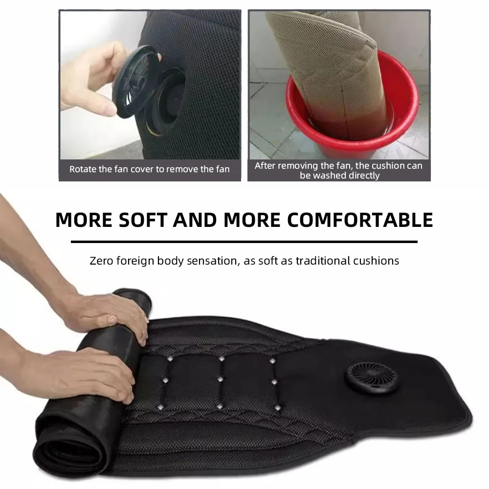 Universal Car Summer Cool Air Seat Cushion 12V/24V USB Charging Breathable Car S