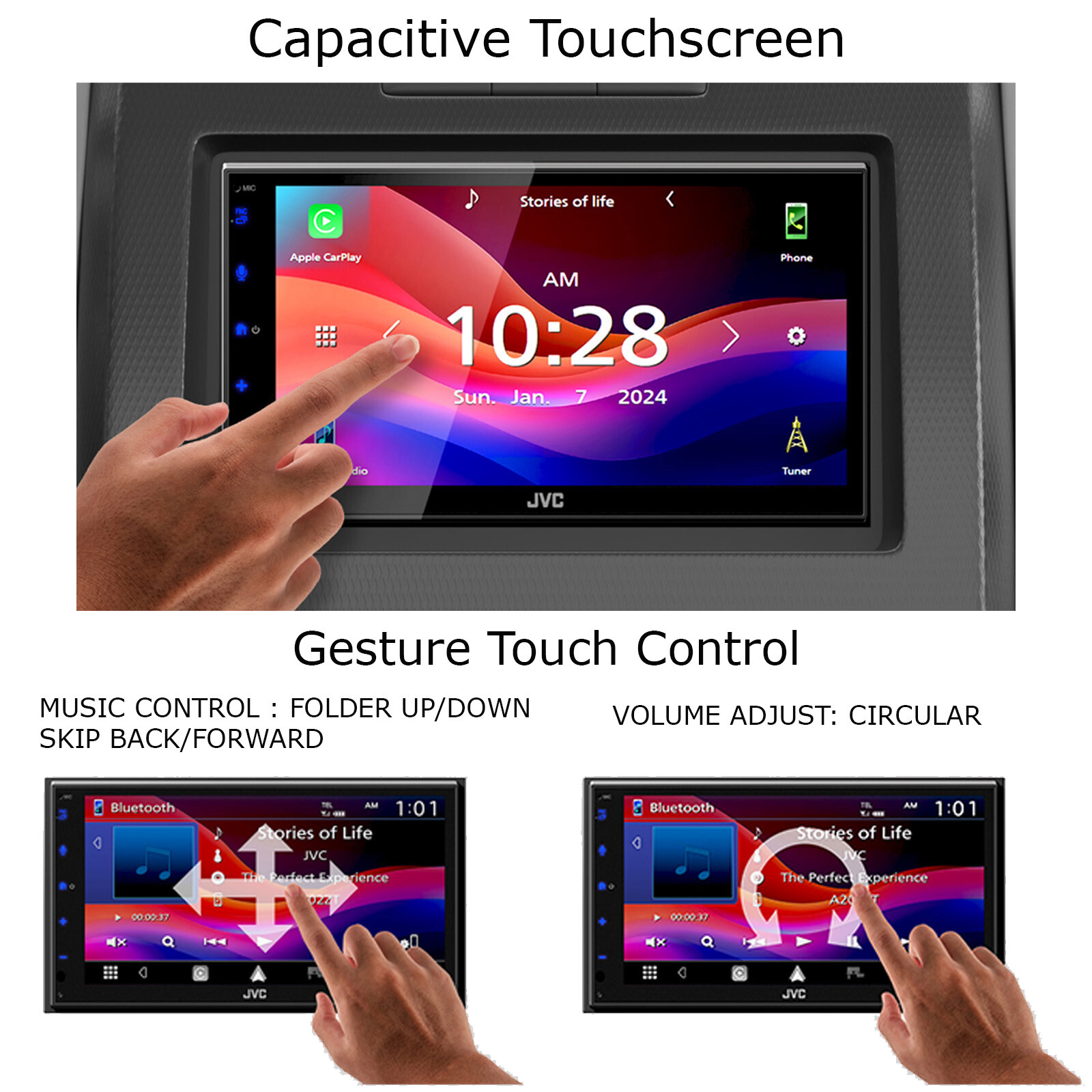 JVC KW-M690BW 6.8″ Touchscreen WiFi Radio, 2x 6.5″ + 2x 6×9″ Speakers w/Wire