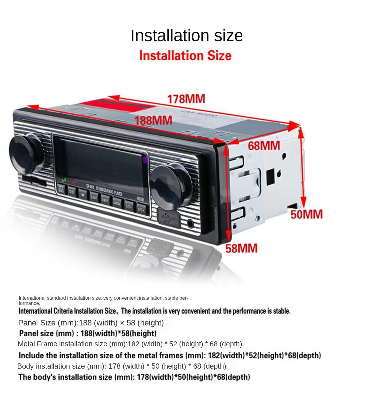 Car Stereo Radio Bluetooth MP3 Player Vintage Modern FM AUX SD Host With Remote