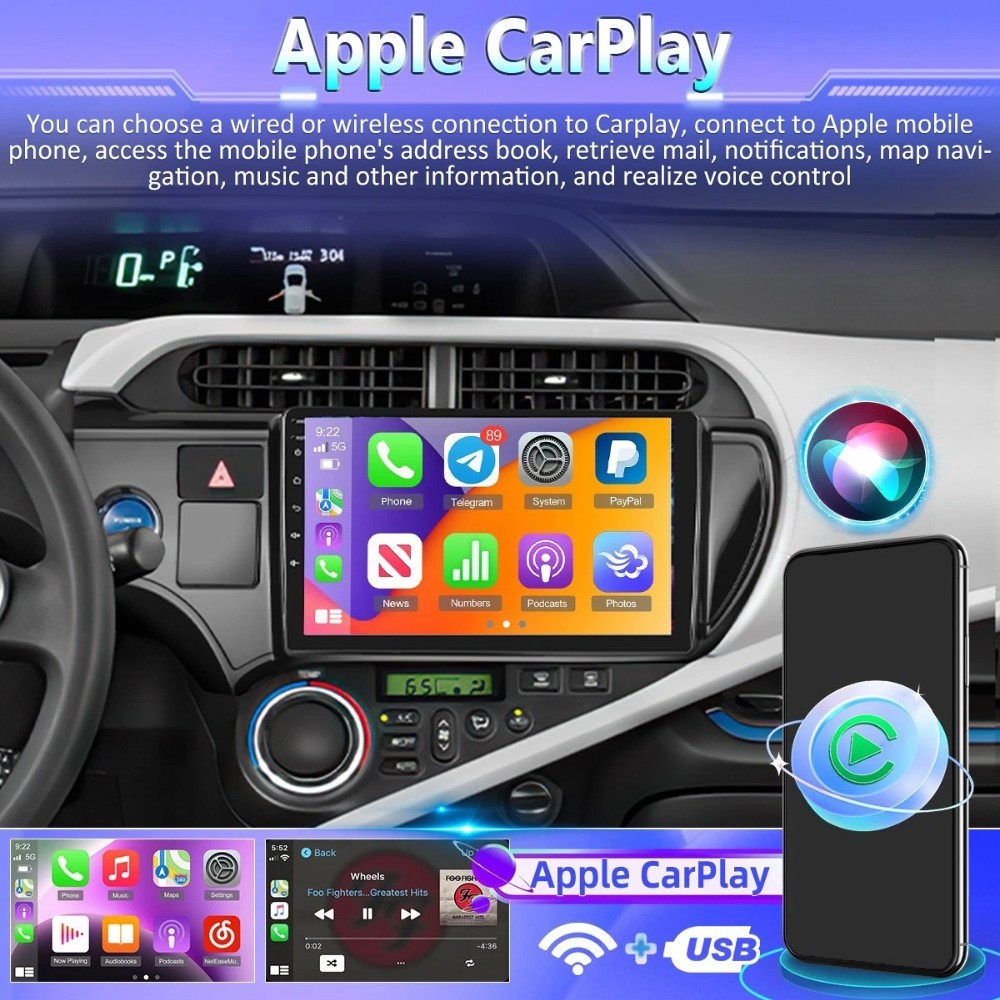 Android 15 Apple Carplay Car Stereo Radio For Toyota Prius C 2012-2014 GPS Navi