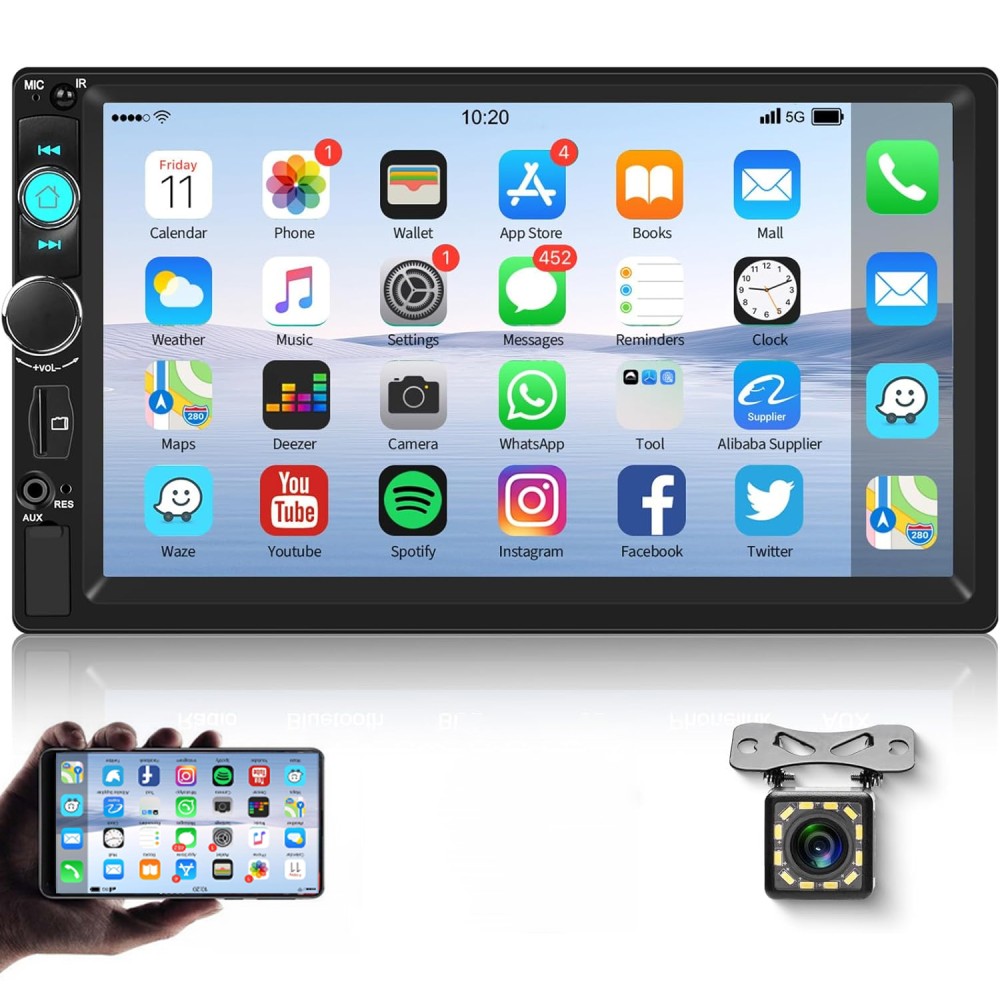 7″ Double 2 DIN Car MP5 Player Bluetooth Touch Screen Stereo Radio AUX + Camera