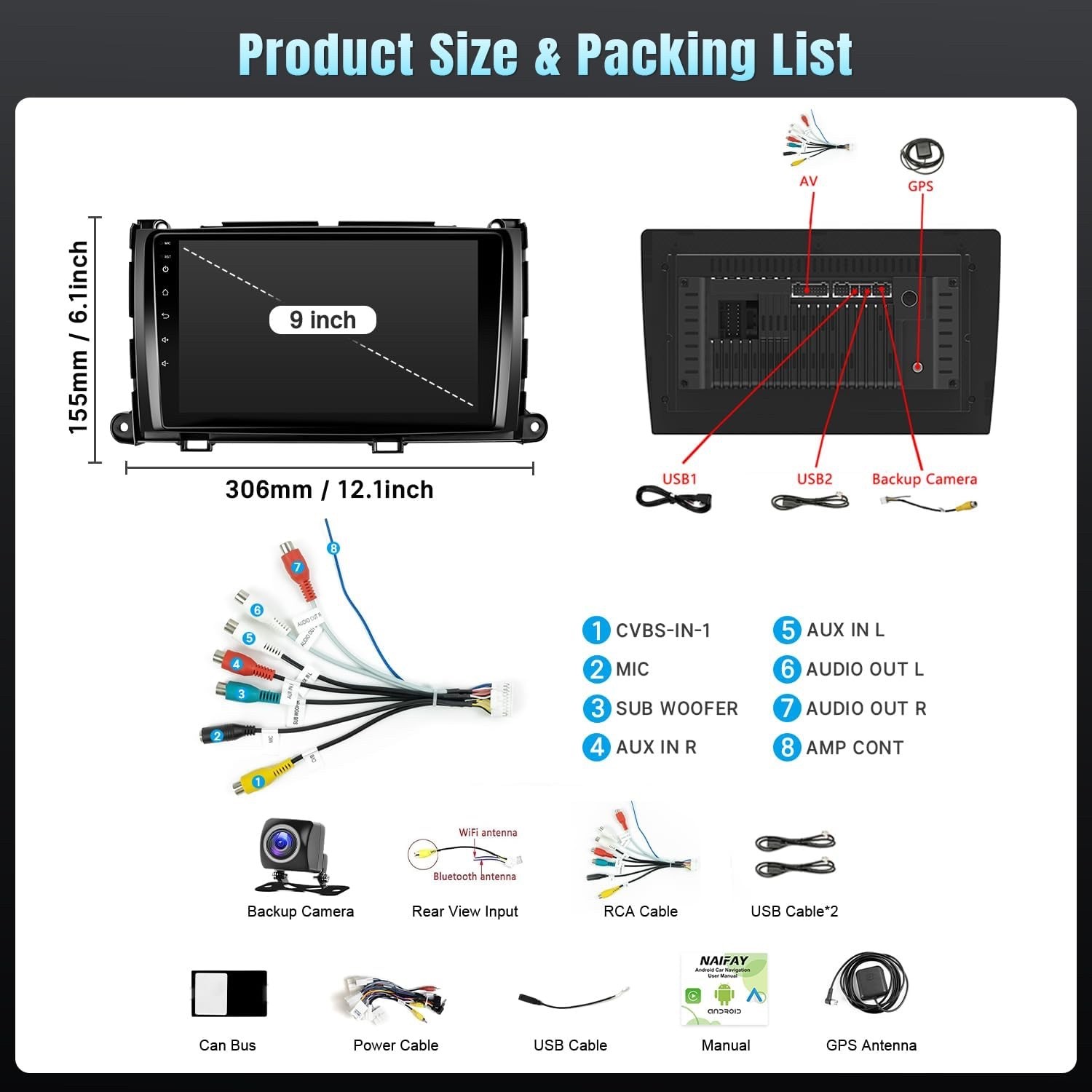 Naifay Car Radio Stereo for Toyota Sienna 11-14 w/Wireless CarPlay Android