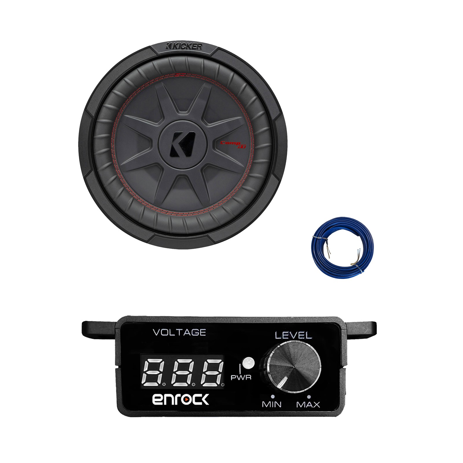 Kicker 8″ 600 Watt 2-Ohm DVC Ultra-Thin Car Audio Subwoofer, Bass Knob w/ Wire