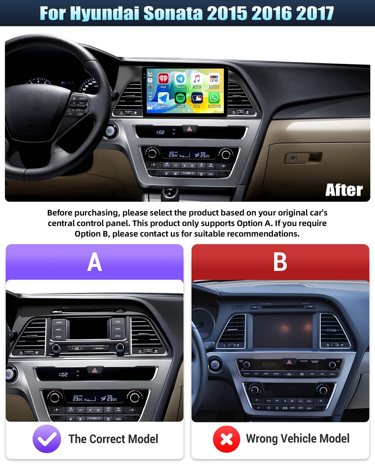 Android 15 Car Radio for Hyundai Sonata 2015-2017, 9 Inch, Wireless CarPlay