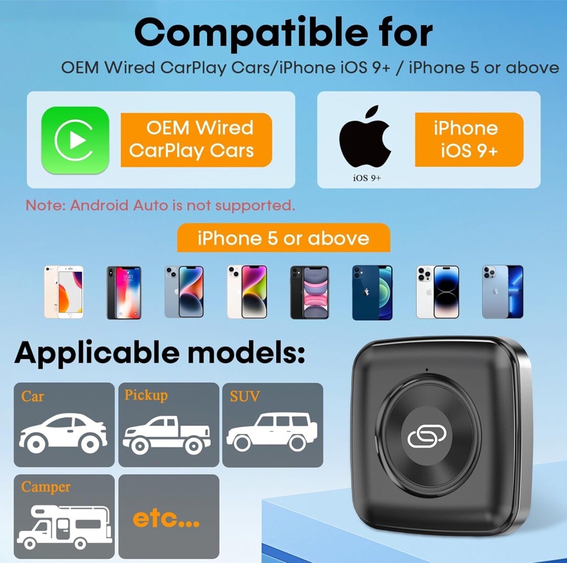 PEMACOM Wireless CarPlay Adapter Fast-Connect For iPhone IOS 9+ Car BRAND NEW