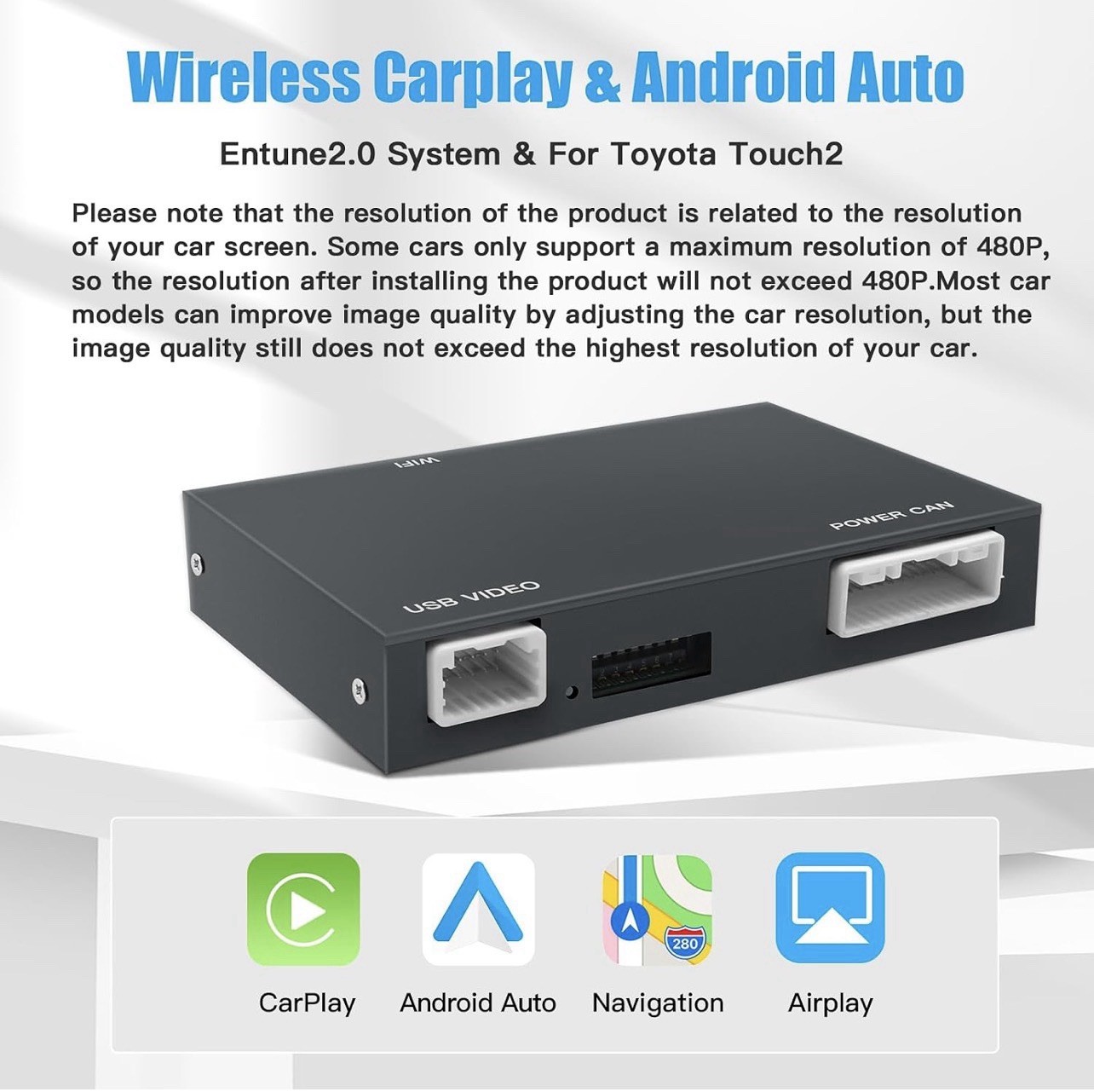 AutoAbc Wireless Carplay Android Auto Adapter for 2014-2019 Toyota Entune 2.0
