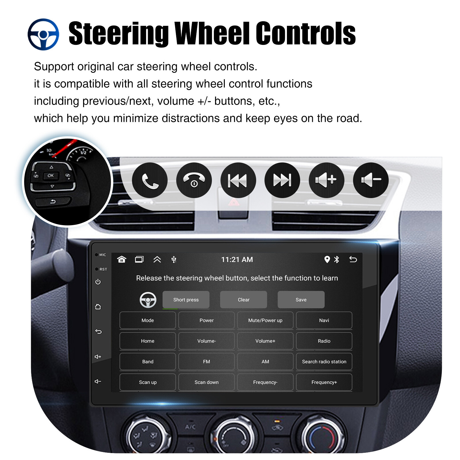 7 Inch 2 DIN 32G Android 14 Apple Carplay GPS NAVI FM RDS WiFi Bluetooth USB SWC