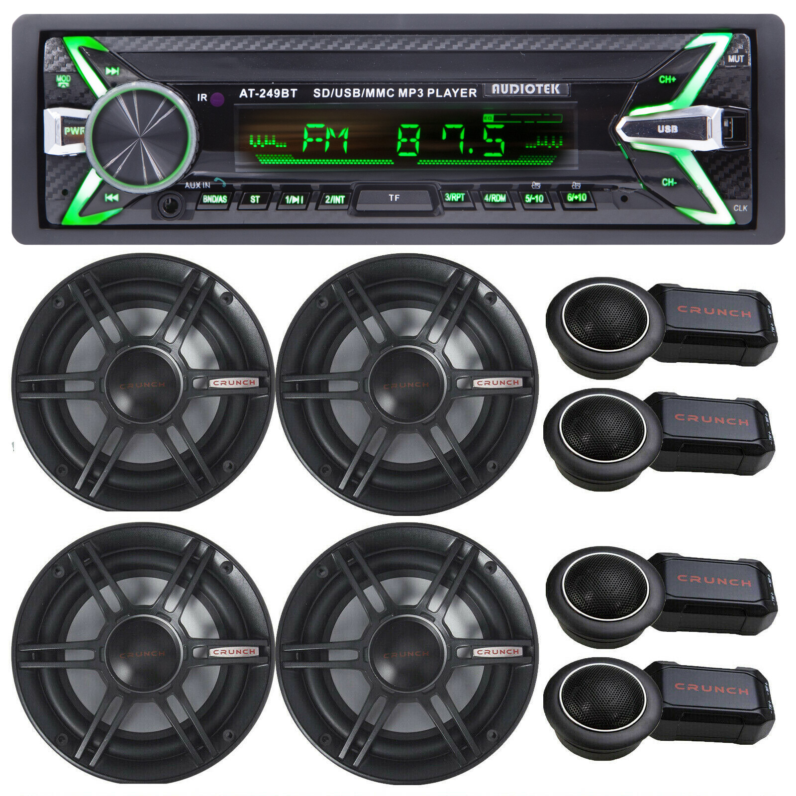 Audiotek AT-249BT Digital Receiver Bluetooth + 4x Crunch CS65C 6.5″ 600W Speaker