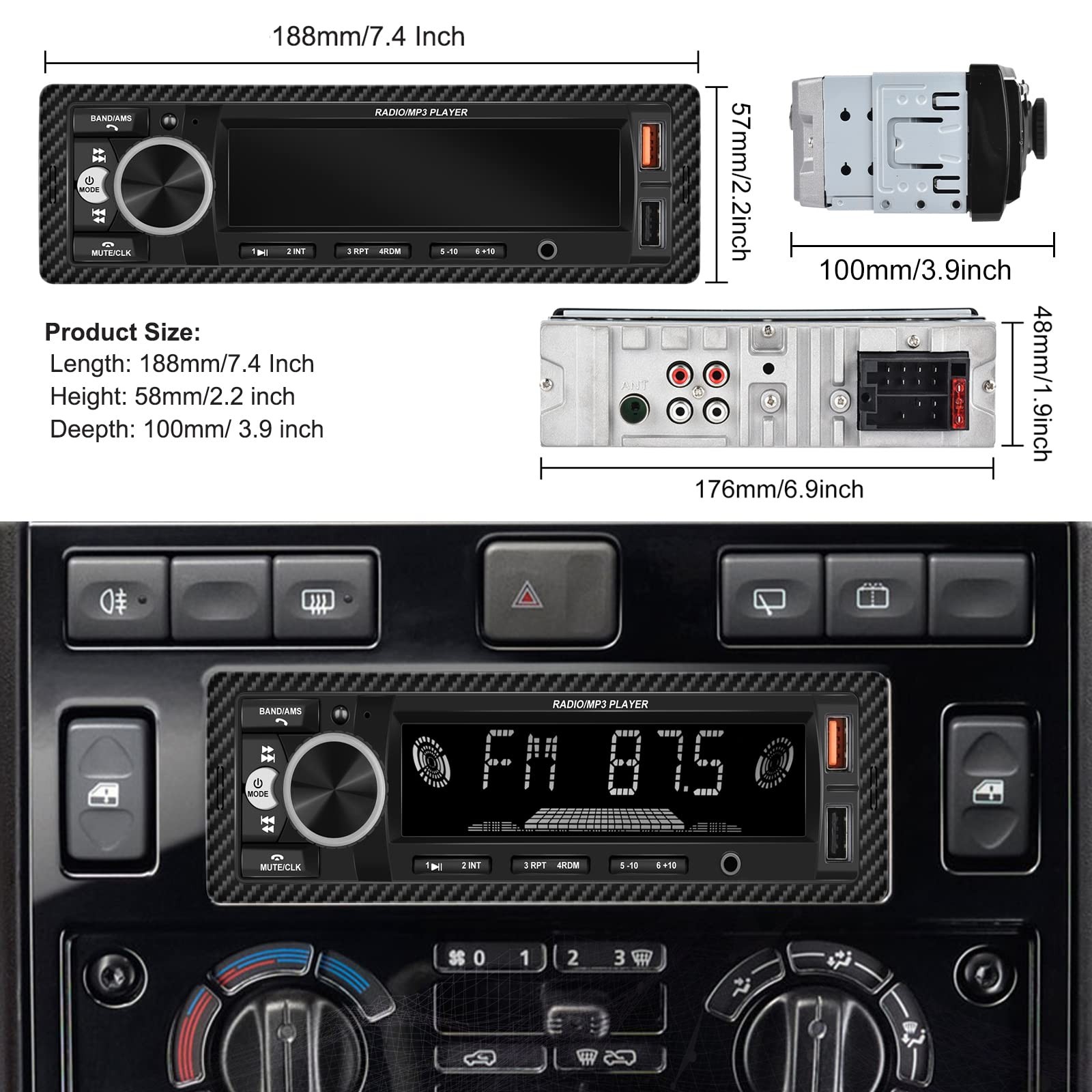 UNITOPSCI Single Din Bluetooth Multimedia Car Stereo Radio Bluetooth…