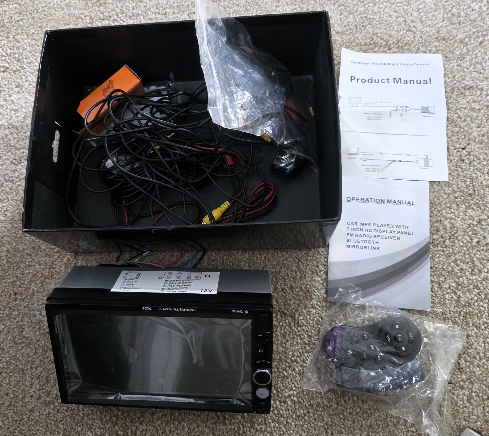 7” Bluetooth Touchscreen MP5 Car Stereo Radio with remote and two cameras