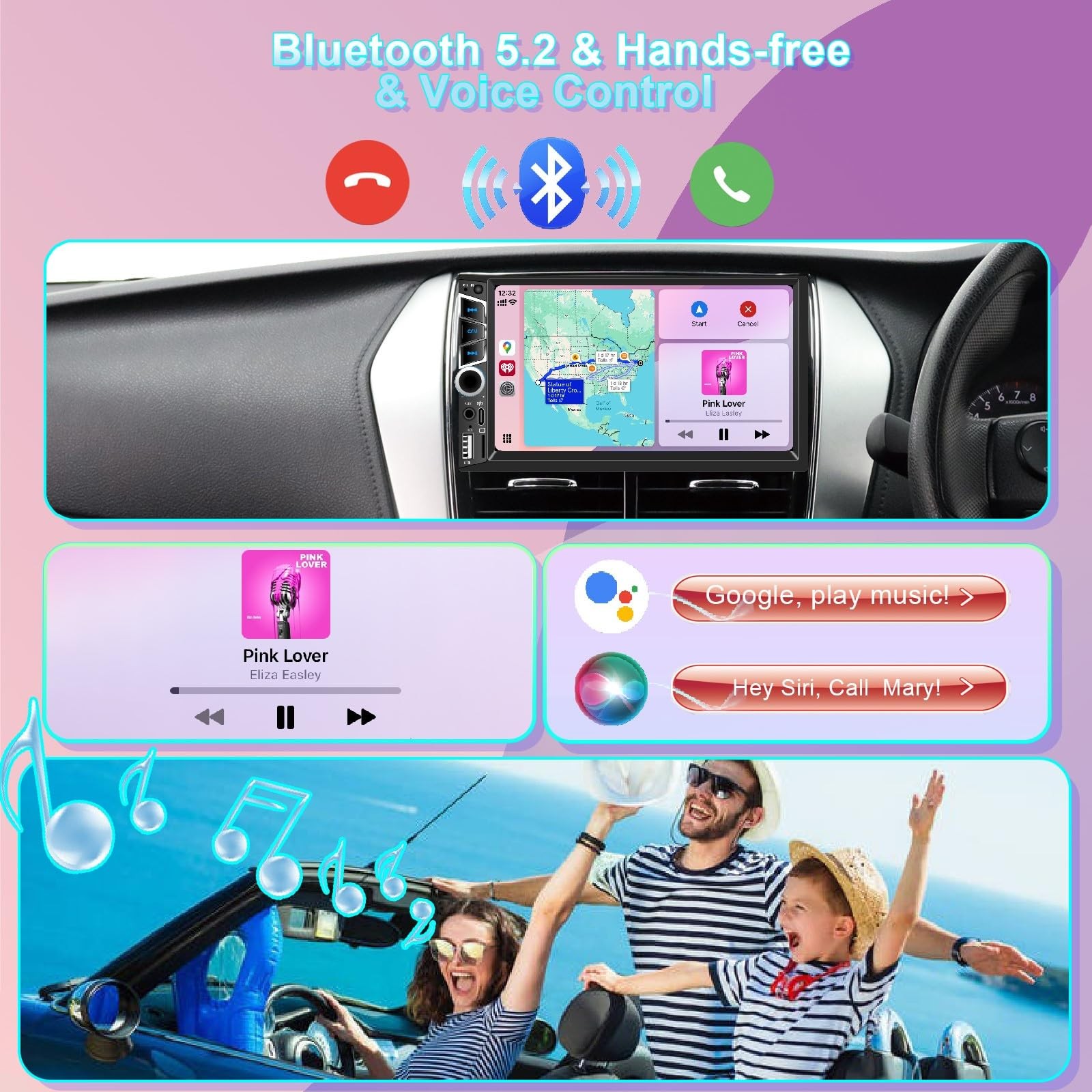 Wireless Apple Carplay 7 inch Double Din Car Stereo,IPS Touchscreen,Bluetooth…