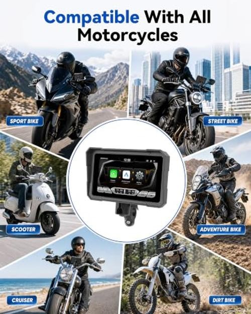 Motorcycle CarPlay Screen,5“ Waterproof Touchscreen, Portable Carplay/Android