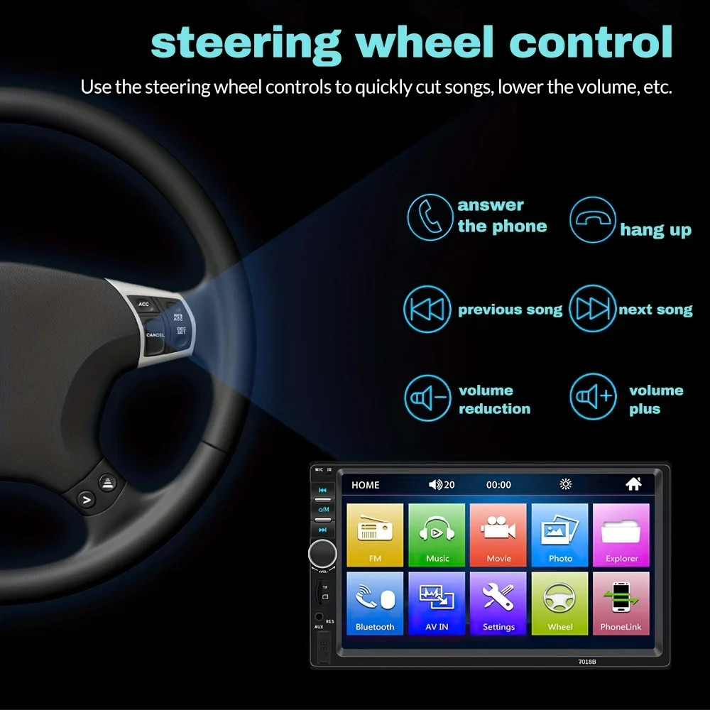 7″ HD Car MP5 Player,Mirror Link,FM Radio,Wired CarPlay/Android Auto Compatible