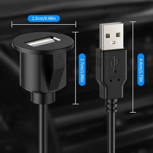 Universal Auto USB Extension Cable Dashboard Flush Mount for Car Radio Stereo