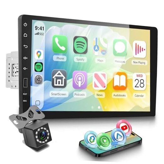 Single Din Car Stereo Support Wireless Carplay Android Auto You-Tube, 9 9 Inch