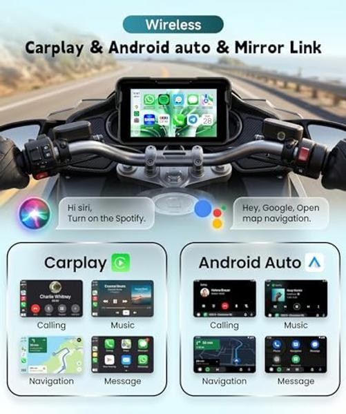 Motorcycle Wirelsss Carplay Android Auto Screen, 5 Inch Wireless CarPlay with