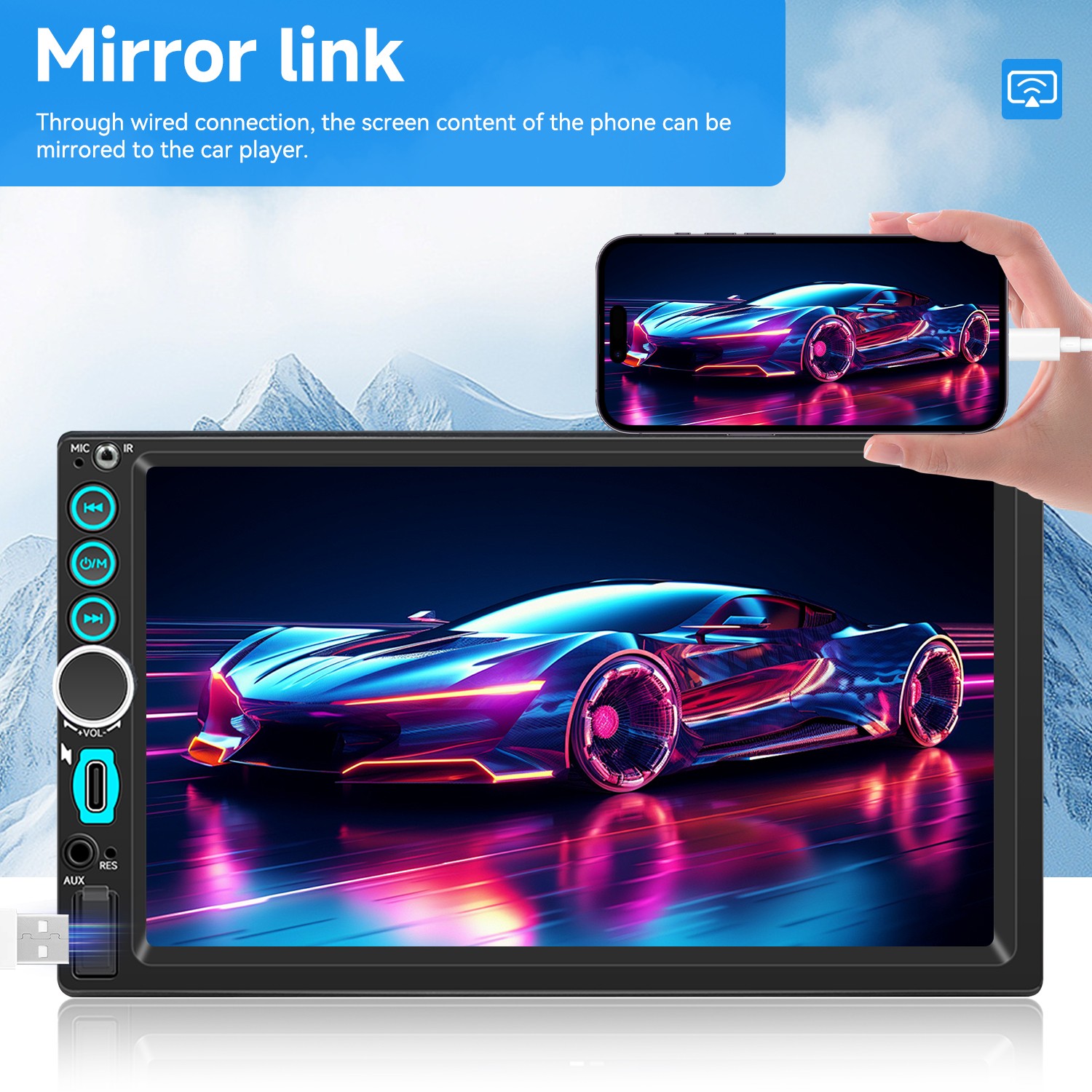 FS6 Single 1Din 7″ Touch Screen Stereo Wireless Radio Car Apple/Android Carplay