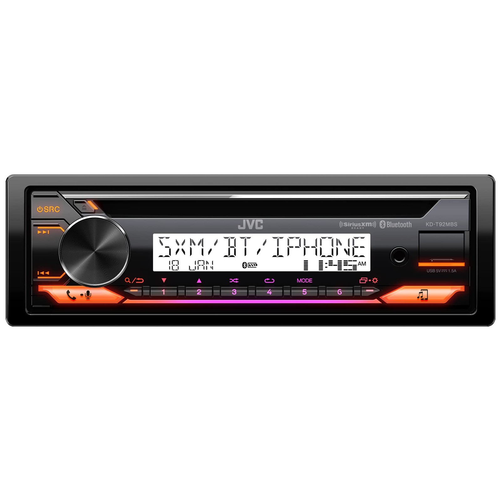 JVC KD-T92MBS Marine Audio CD Receiver 50W x 4, Bluetooth, USB, EQ