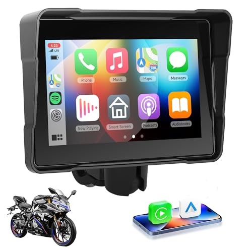 Motorcycle Carplay Android Auto, 5’’ Waterproof Motorcycle GPS Navigation