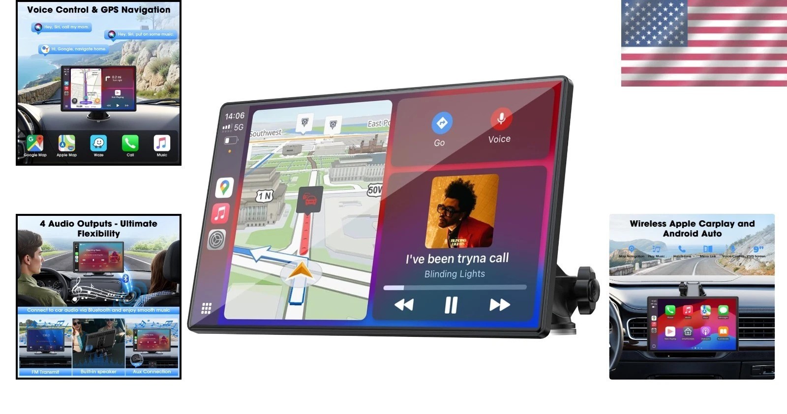 Portable 9-Inch Touchscreen CarPlay & Android Auto with Real-Time GPS Navigation