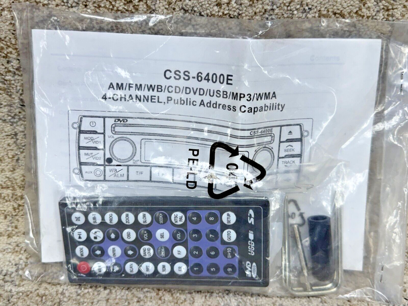 CSS-6400E AM/FM/WB/CD/DVD/USB/MP 3/WMA 4-CHANNEL – REMOTE Control Manual ONLY