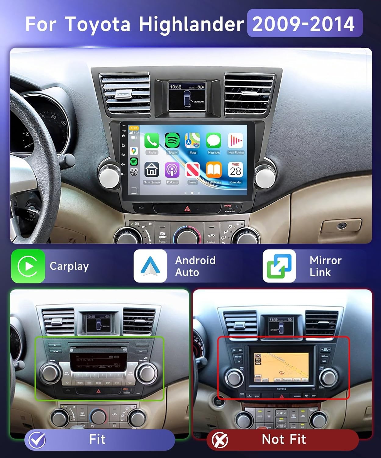 2+64GB JBL Carplay FM Android 13.0 GPS Car Radio For Toyota Highlander 2008-2013