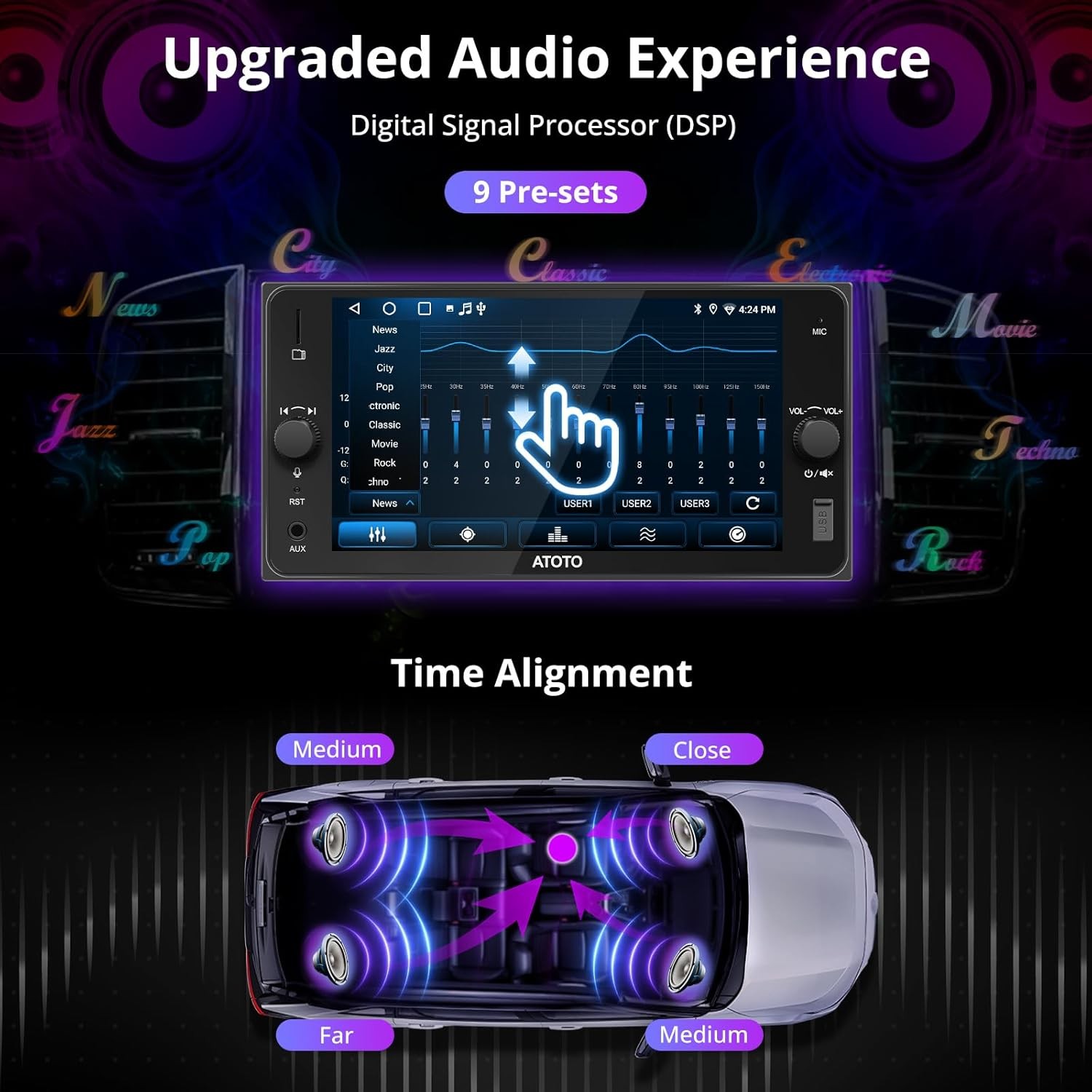 7″ Double DIN Car Stereo for Toyota Wireless CarPlay/Android Auto DSP WiFi 2+32G