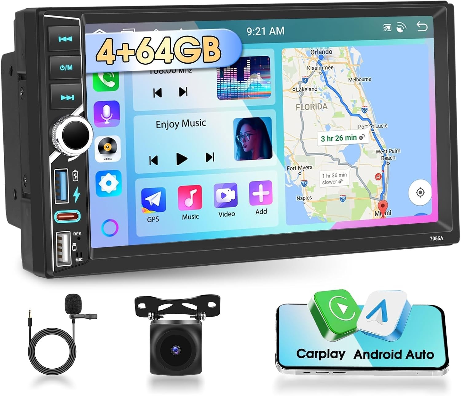 7 Inch 8 Core [4+64G] Double Din Car Stereo Radio Touch Screen Bluetooth Audi…