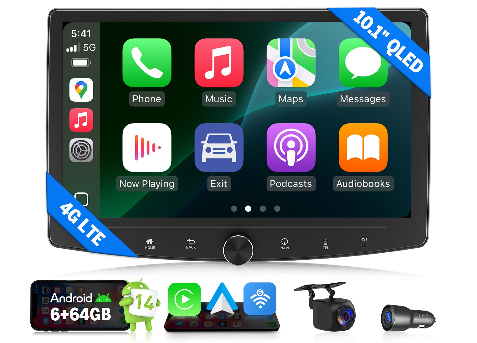 10.1 inch Double DIN Car Radio QLED DSP Wireless CarPlay Android Auto GPS 4G LTE