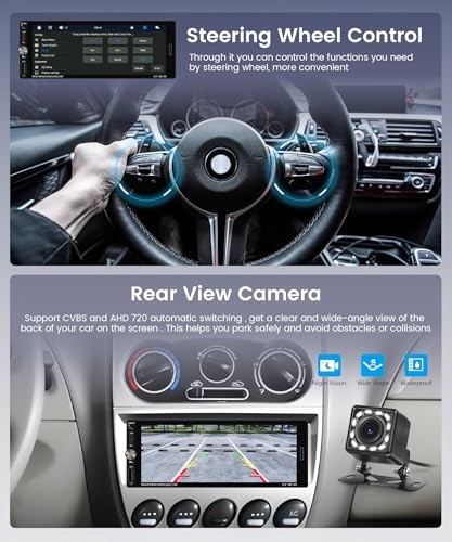 Single Din Car Radio Stereo Wireless Carplay & 6.9 inch Wireless Carplay