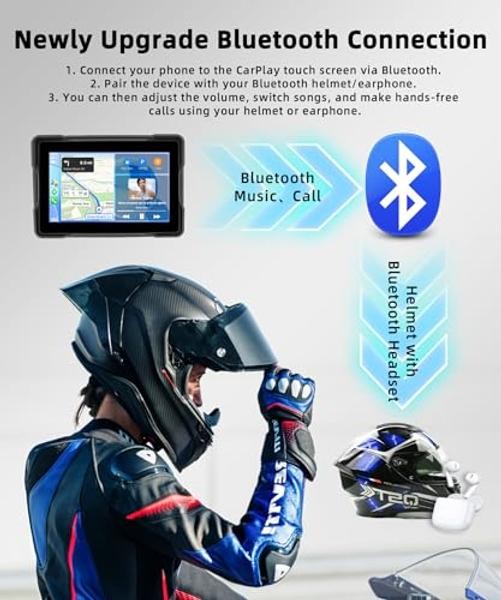 Motorcycle Carplay Android Auto, 5’’ Waterproof Motorcycle GPS Navigation