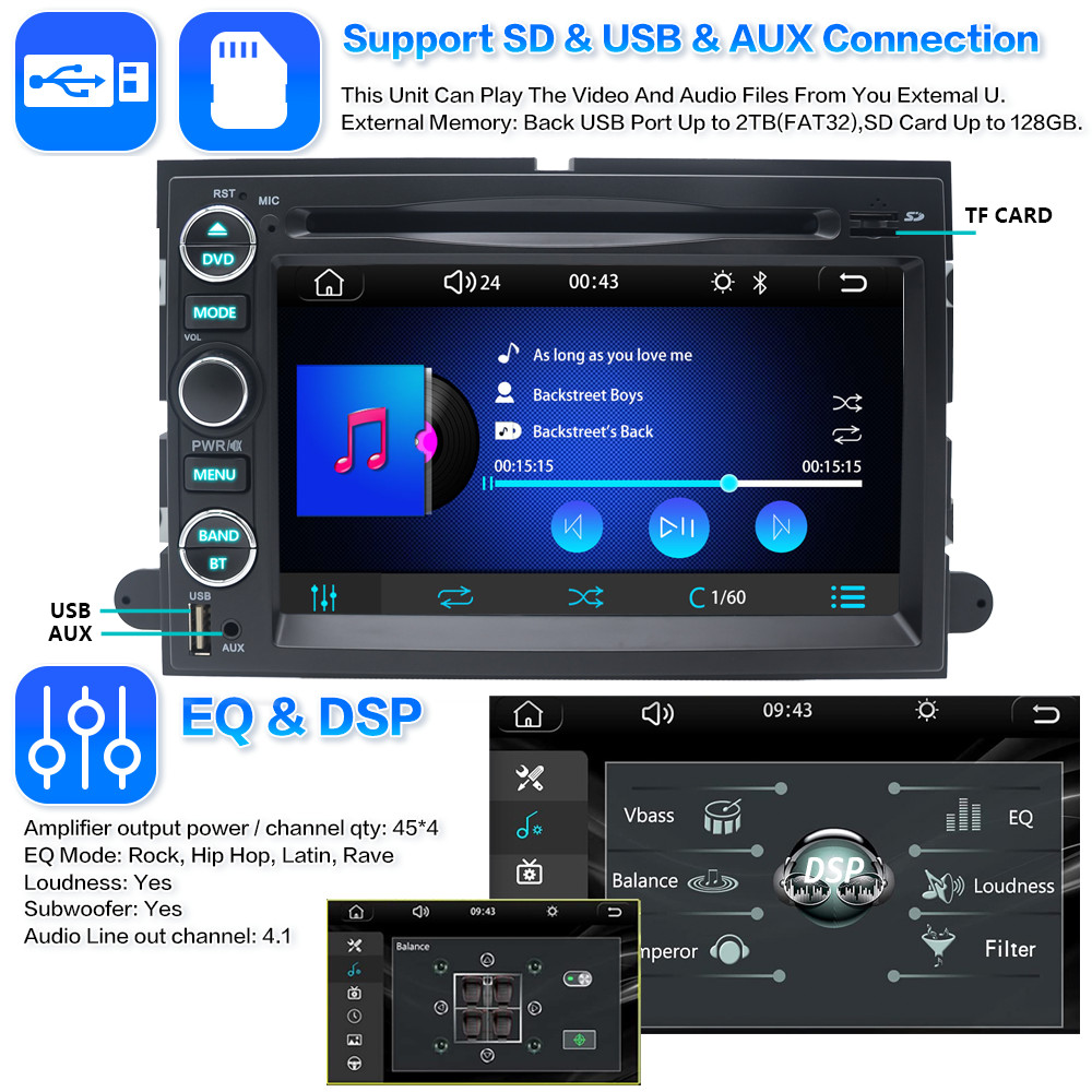 For Ford Mustang 2005-2009 Android Apple CarPlay Car Stereo Radio CD DVD Player