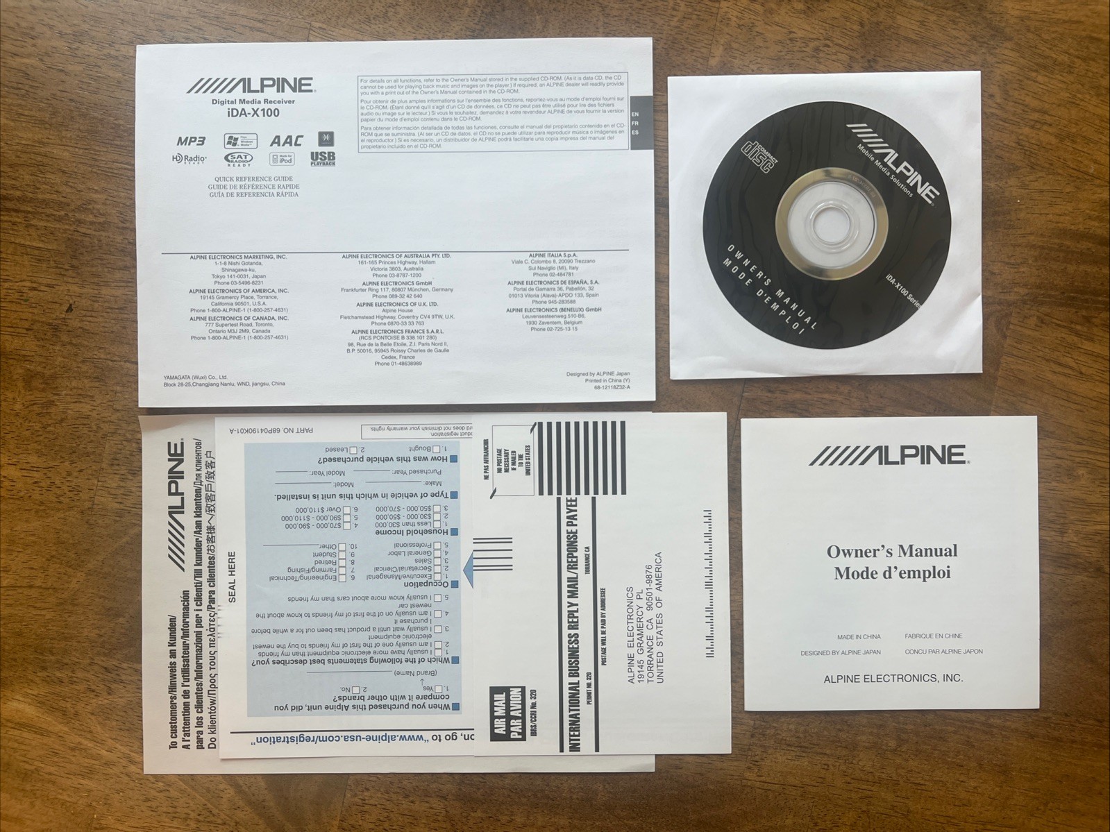 ALPINE iDA-X100 MANUAL AND CD – MINT UNUSED – FREE SAME DAY SHIPPING