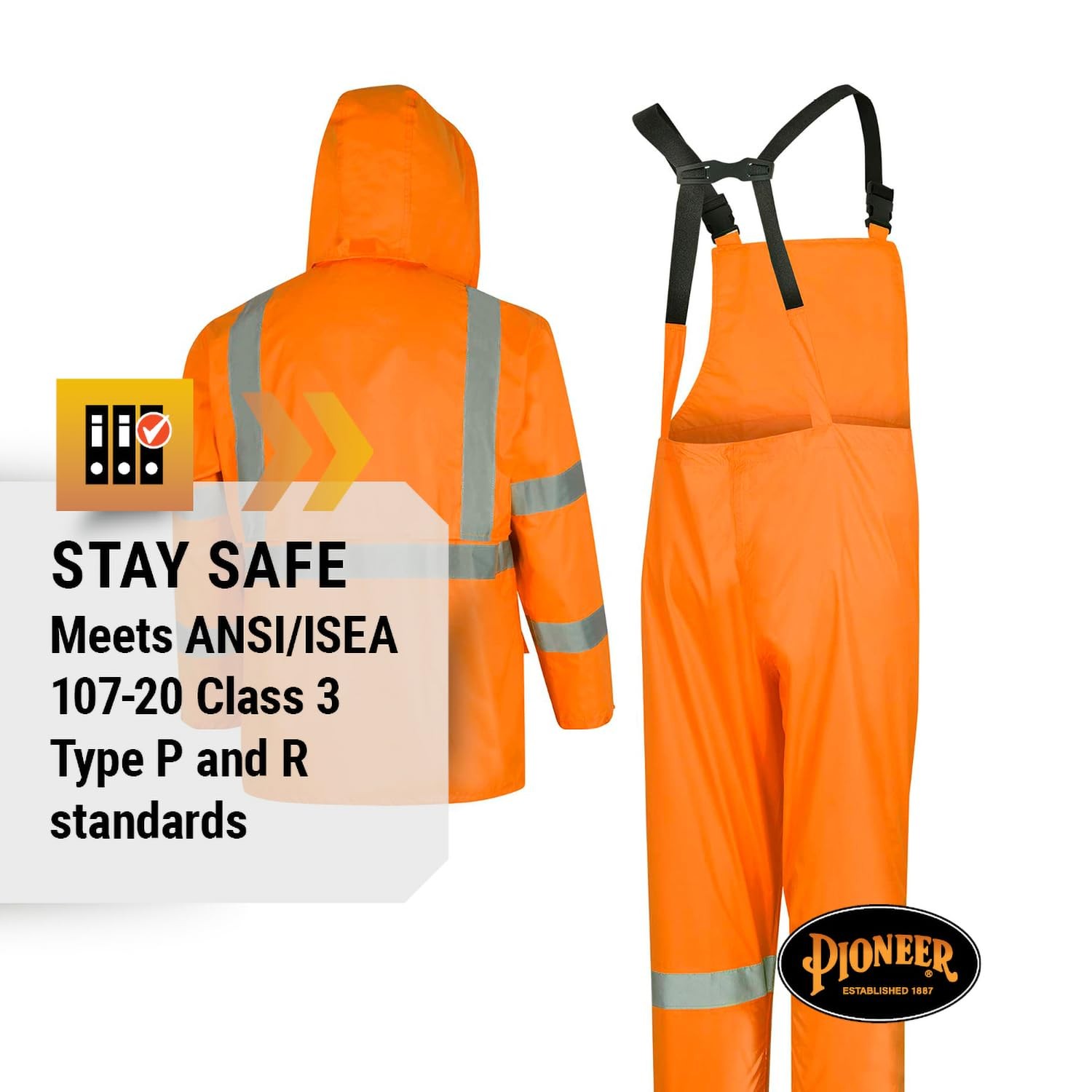 High Visibility Rain Gear Safety Jacket and Bib Pants – Hi Vis, Waterproof, R…