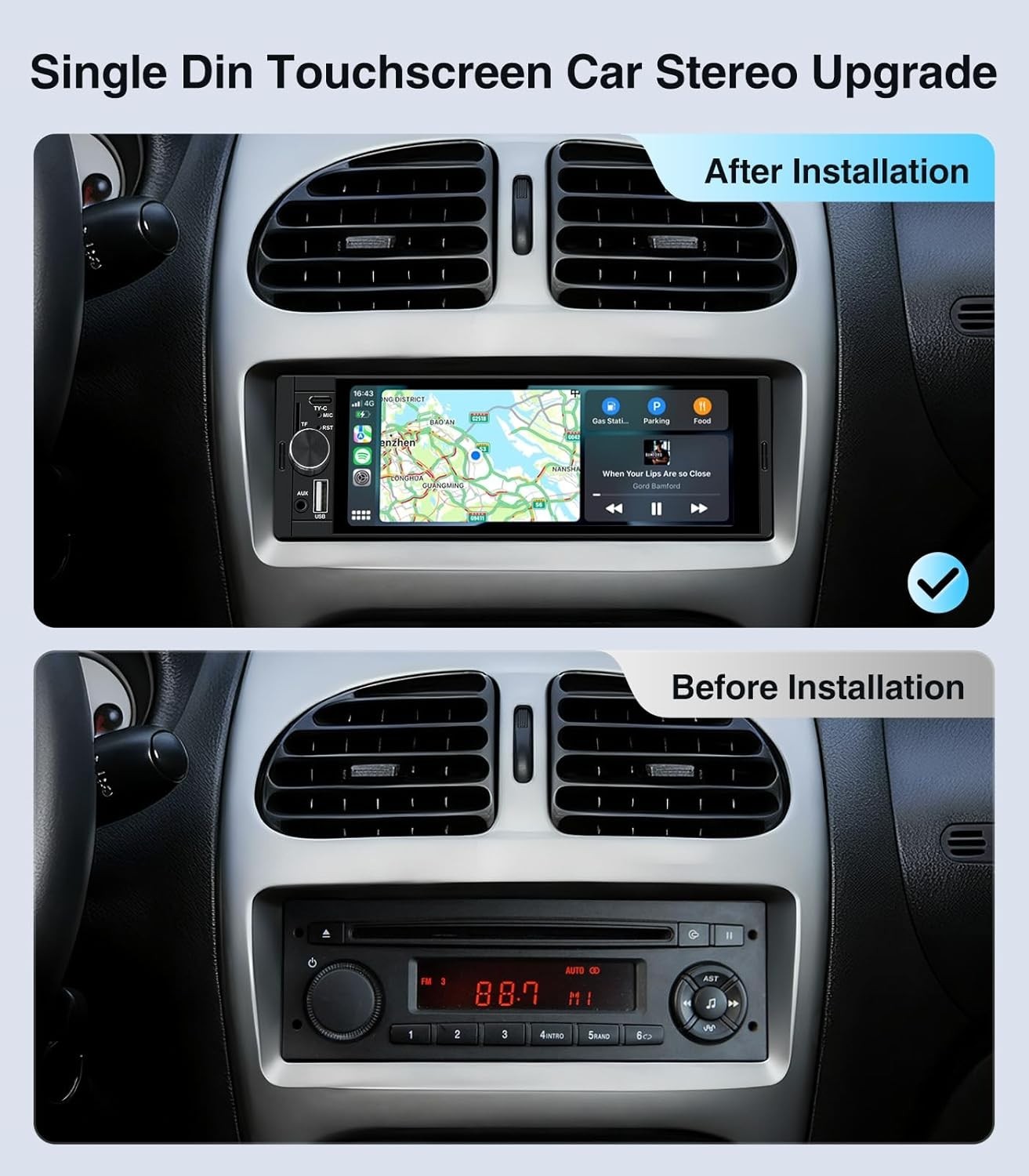 6.36″ Android Auto Carplay Stereo Single DIN