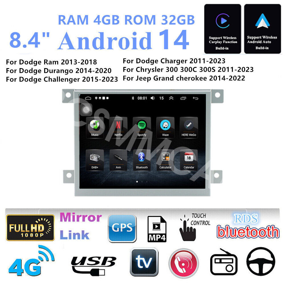 Car Multimedia Player Navi FM Mirror Link Fit For Dodge Charger 2011-2023 W/Cam