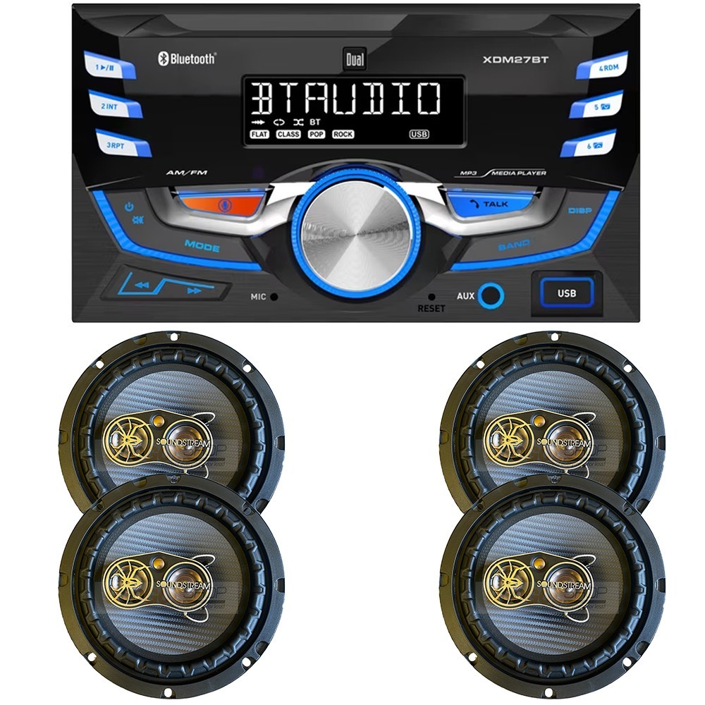Dual XDM27BT AM/FM Radio MP3 Player Car Stereo & 2 Pair 6.5″ 300W Speakers set