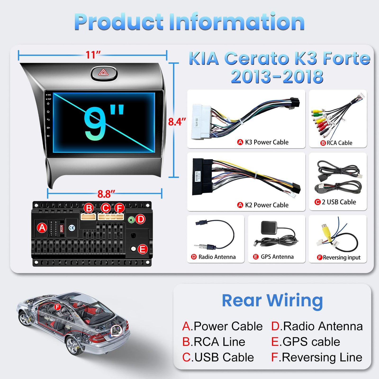 64G Car CarPlay Radio Stereo GPS For Kia Forte 2013-2018 Navi WiFi FM 1280*800