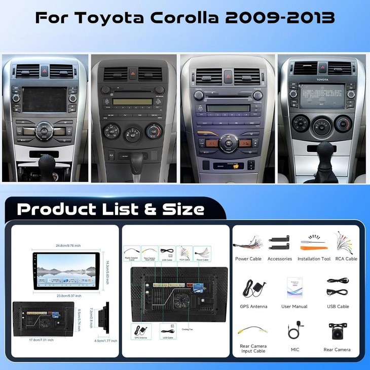 Toyota Corolla Carplay Android Radio 2009-2013 8 Core 4+64G 9 Inch Touchscreen