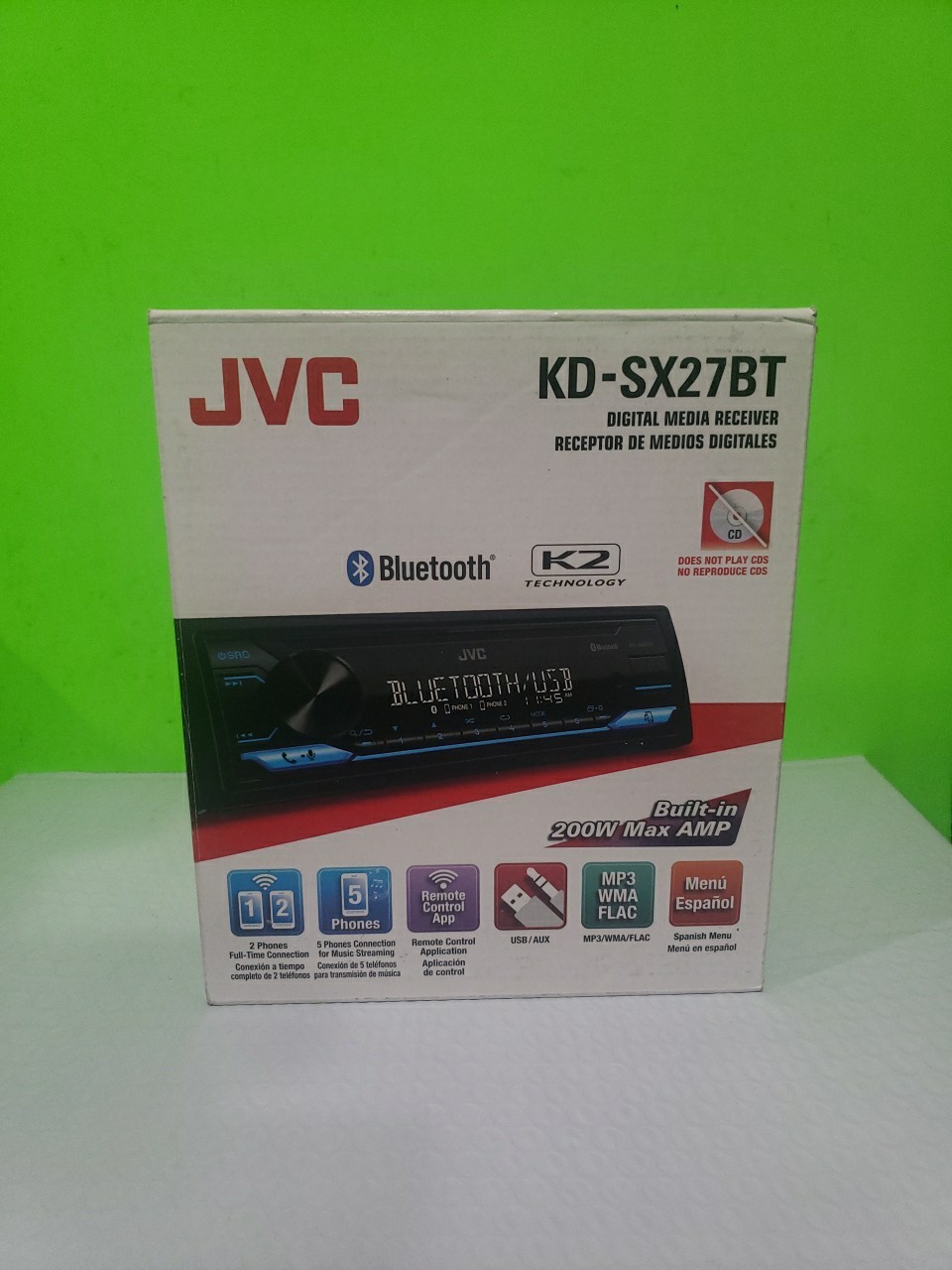 JVC KD-SX27BT Car Stereo with Bluetooth, 100W Digital Media Receiver, 1.5A New