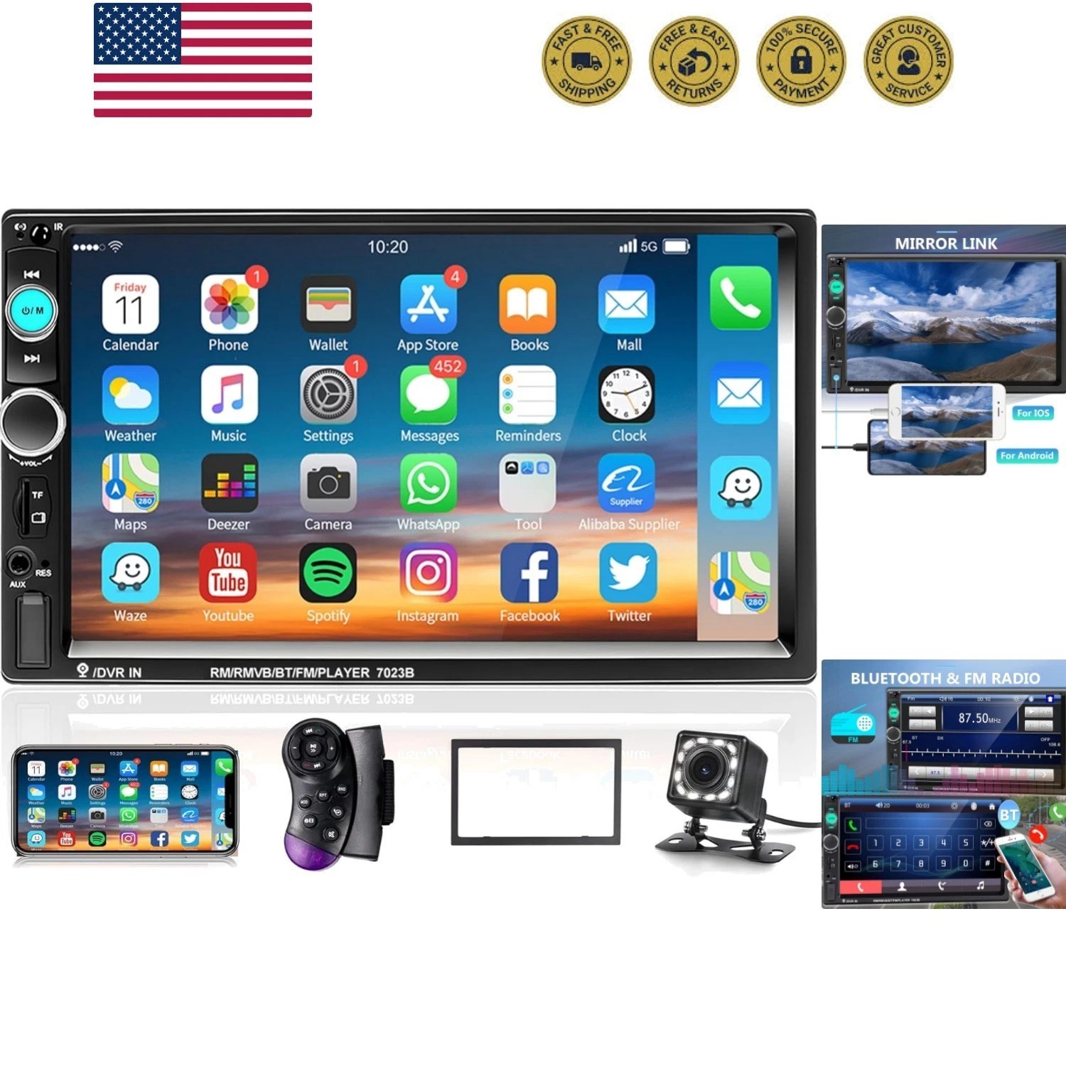 Car Stereo Double Din Car Radio 7 Inch MP5 Player with HD Touch Screen Digita…