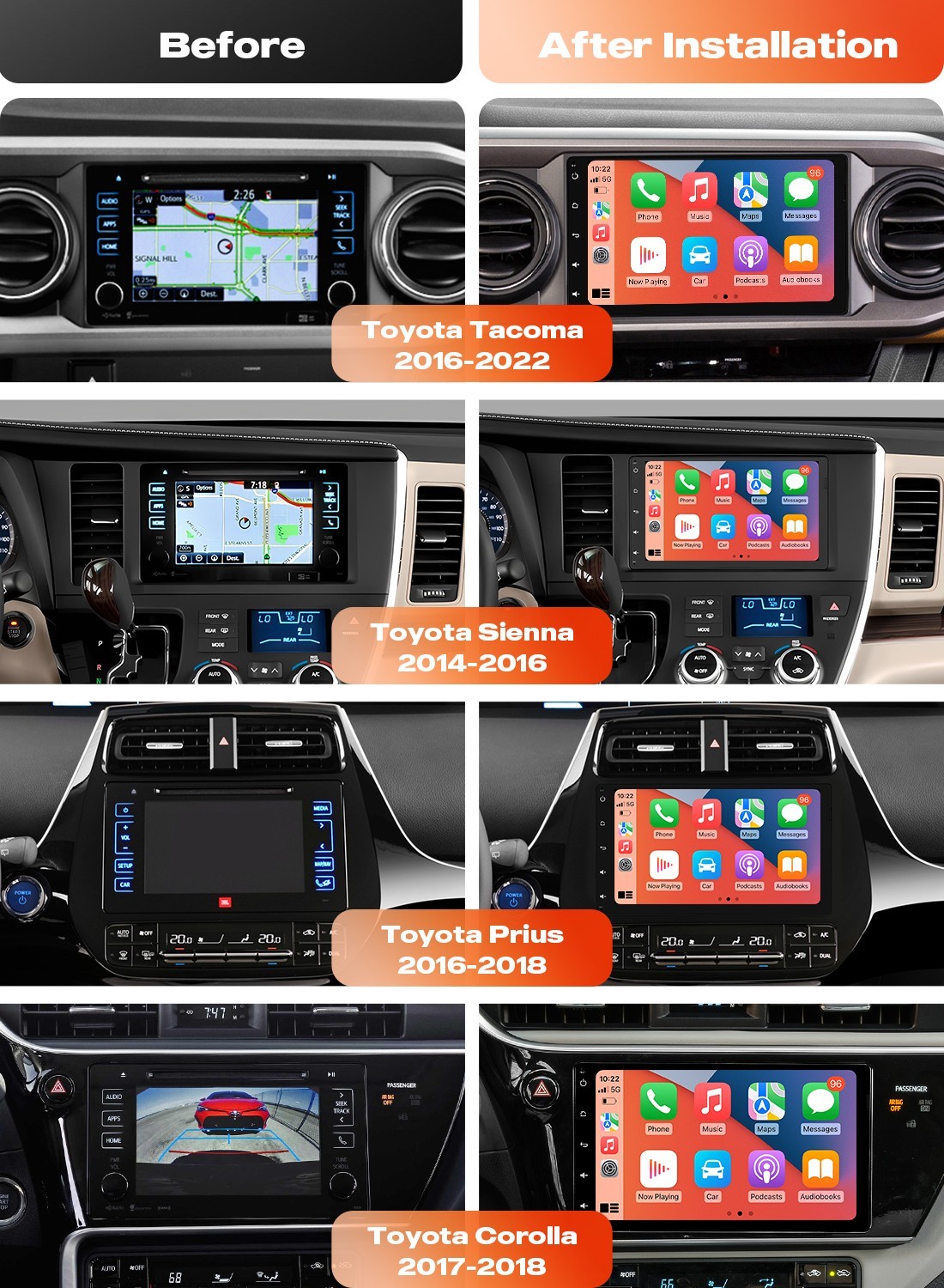 Dasaita 9″ Car Stereo for Toyota Corolla/Tacoma/Sienna/Prius Android 13 Radio