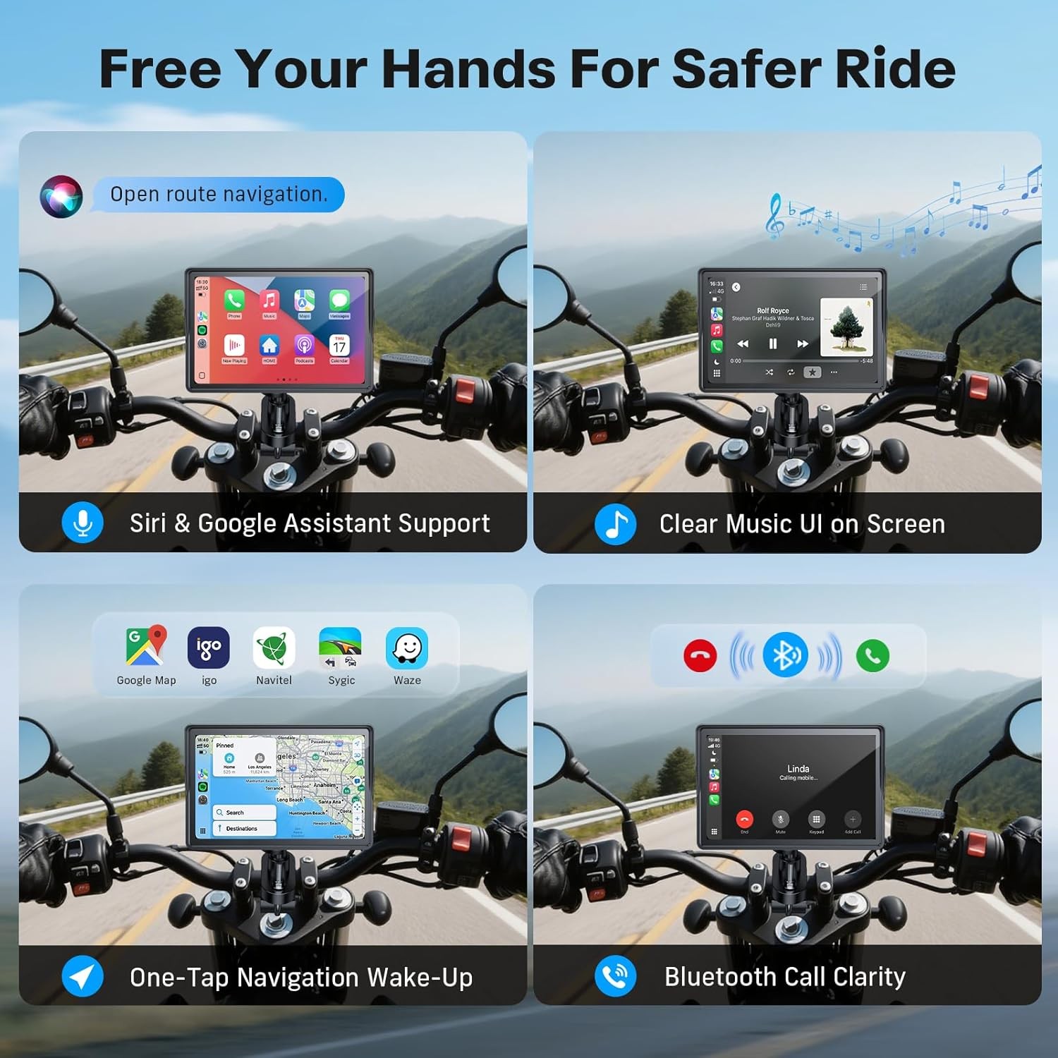 5Inch Motorcycle Wireless Carplay Apple Android GPS Navigation Google Assistant
