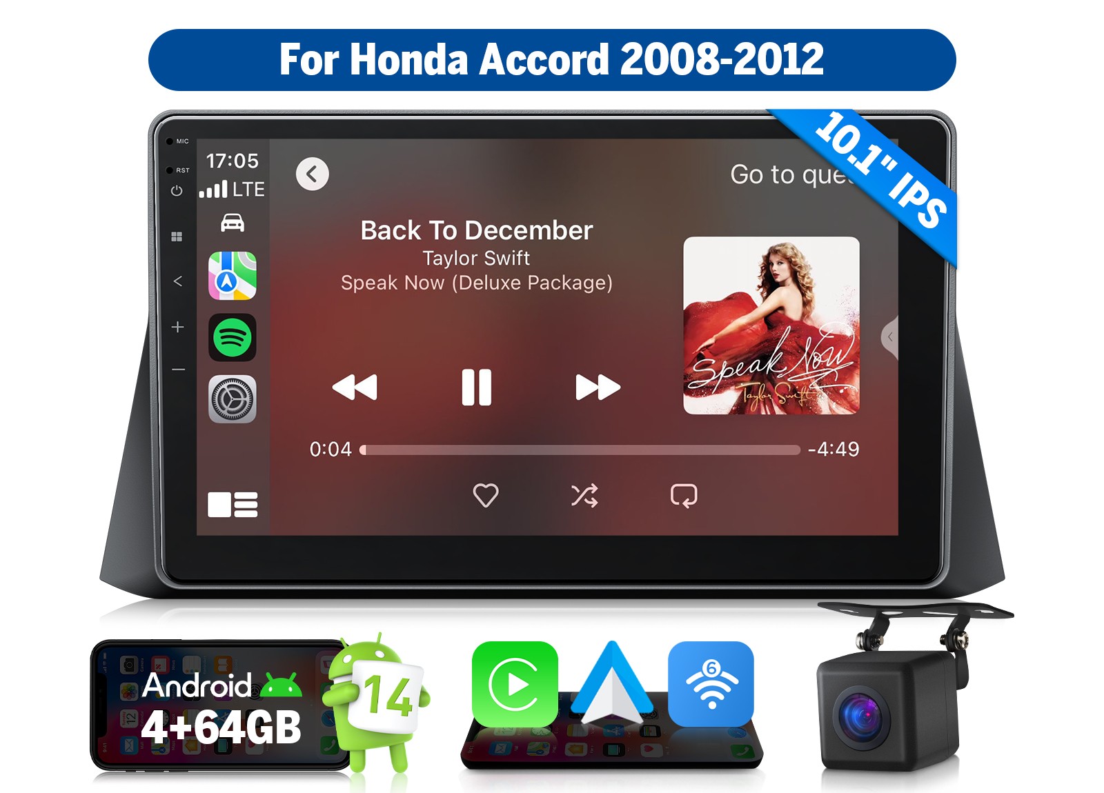 10.1″ Android 14 4+64 CarPlay Car Stereo DSP HeadUnit For Honda Accord 2008-2012